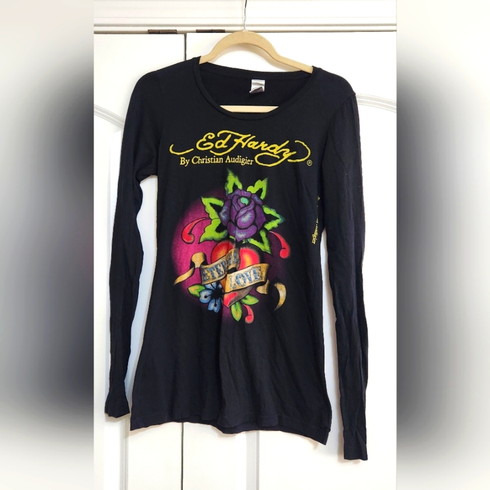 Vintage Ed Hardy Black Long Sleeve Shirt Eternal Love - Picture 1 of 3